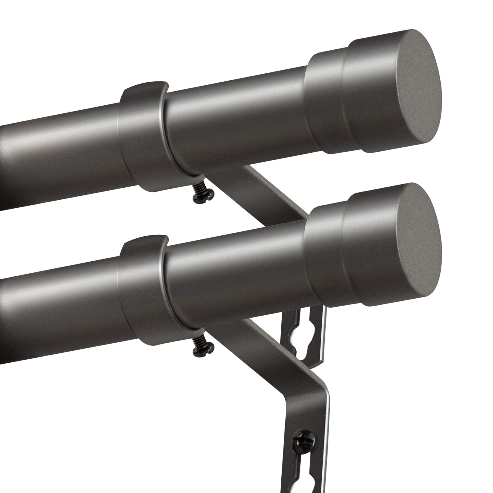 BellaHills 25mm Curtain Poles for Eyelet Curtains Adjustable Curtain Rod with Metal Finials 76 to 269 cm Window Curtain Pole with Brackets Fittings Set for Living Room Bedroom, 2 Pack, Pewter