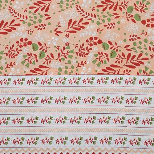 Image of 100% Cotton Single Bedsheet with 1 Pillow Cover | 240 TC Pure Cotton Flat Bed Sheet | Traditional Jaipuri Printed Bedding Set | Soft & Breathable | 60 x 90 Inch (Rangmahal Single 24)