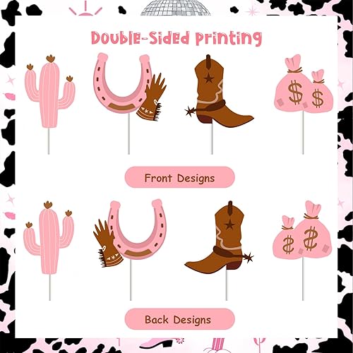 Miniatura 6 de 24 adornos para cupcakes de vaquera, 8 formas de sombreros rosados, botas de cactus para cupcakes, My First Rodeo Western Theme Baby Shower, fiesta