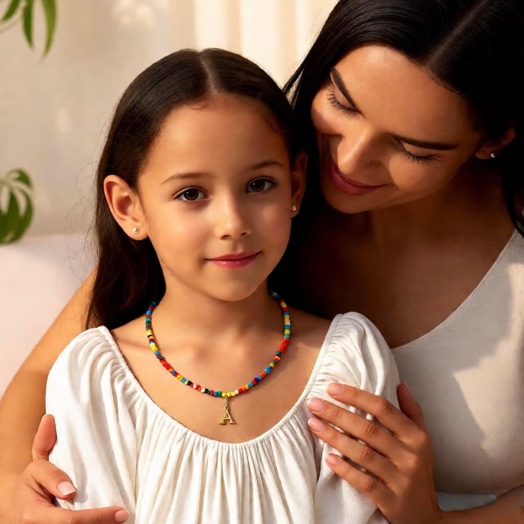 Colorful Beaded Initial Necklace for Girls Teens Women – Valentine’s Day Gift for Mom Sister Wife Girlfriend, Adjustable Letter Pendant Birthday Jewelry - Image 4