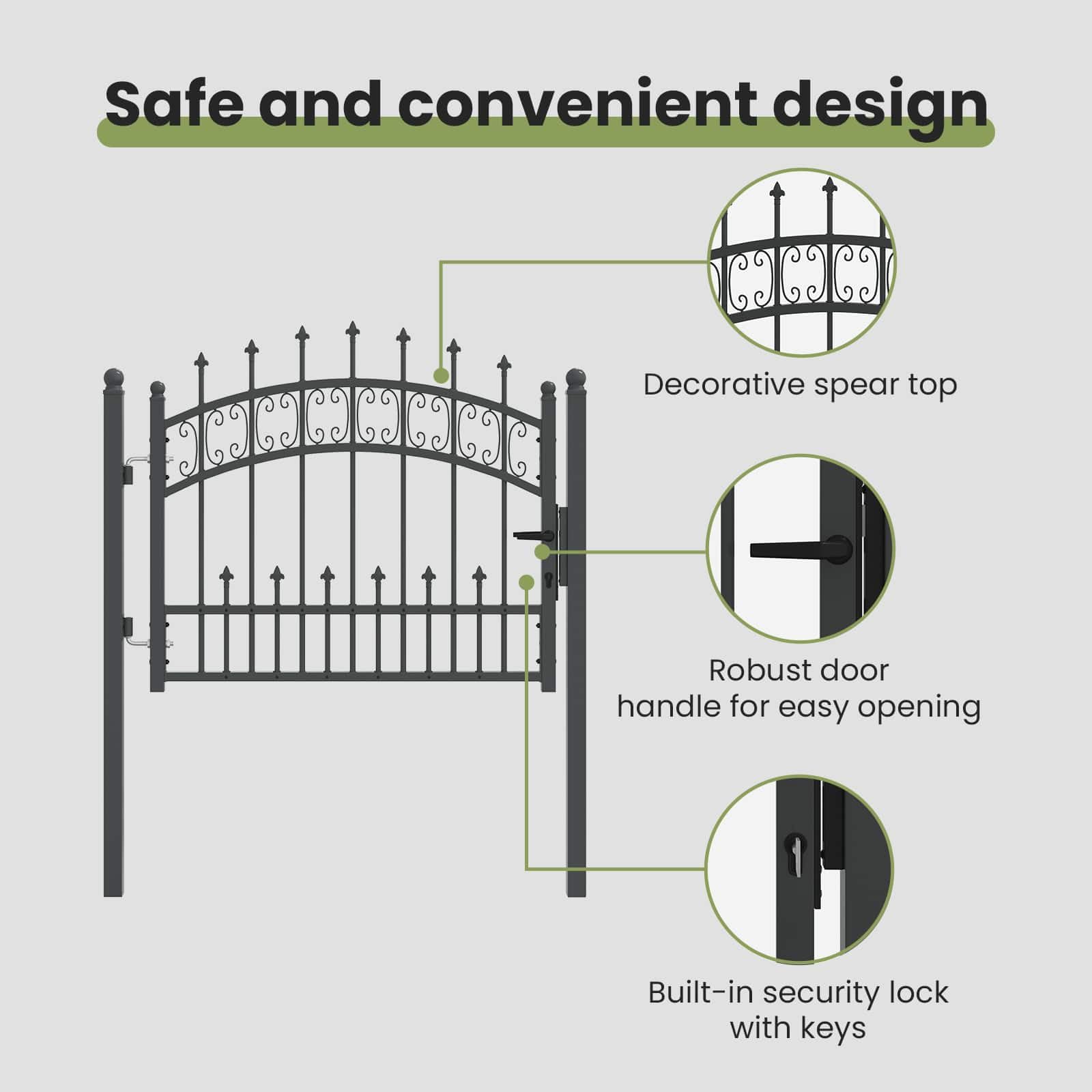 vidaXL Puerta de Cerca con Punta de Lanza KAMPEN 103 x 75 cm Acero, Puerta de cercas tradicionales, seguridad para jardín y terraza, entrada rústica para tu patio