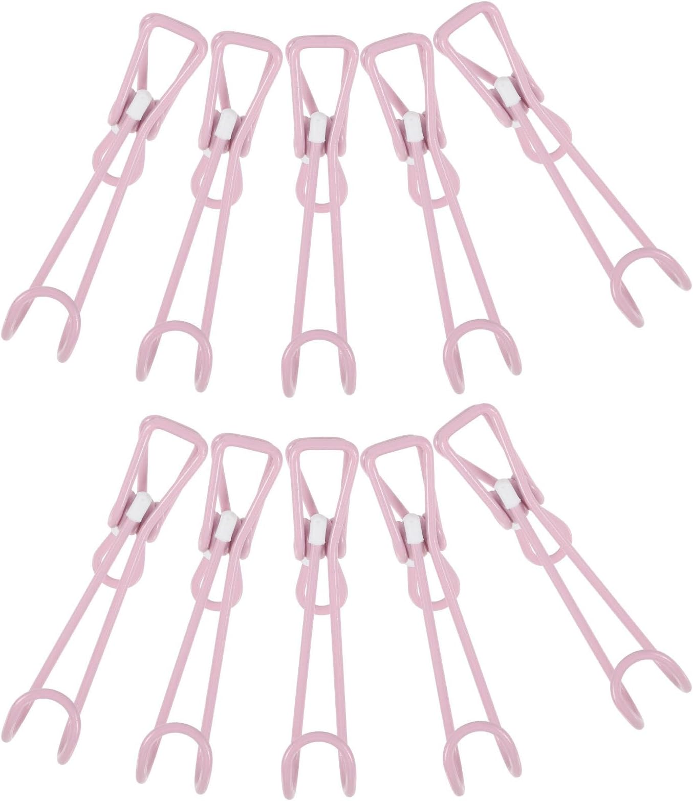 POPETPOP 10 Pcs Stainless Steel Metal Long Tail Clips with Hooks Spring Clip Hooks for Kitchen Office Bathroom Hanging and Storage Light Pink