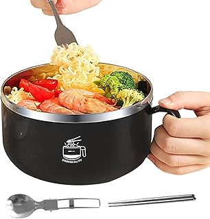 ラーメンメーカー 1000ml ラーメン丼 蓋付き ヌードルメーカー 【どんぶりお湯を注ぐだけで袋麺が作れるラーメン丼】麺ライススープボウル 二重構造 ラーメン どんぶり グリル鍋保温 漏れ防止 携帯便利 ヌードルボウル 折りたたみ箸 折りたたみスプーン 一人暮らし