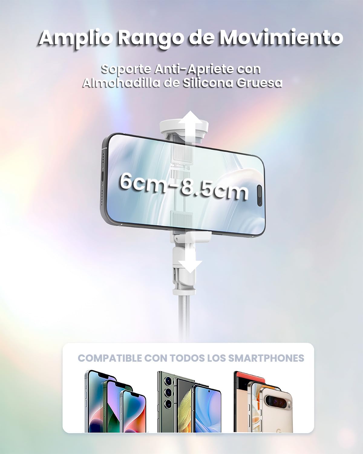 KraftGeek 168cm Palo Selfie Trípode para Movil con Apertura Automática, Tripode Movil Extensible con Control Remoto Bluetooth, Tripe Telemovel Portátil Compatible con iPhone/Samsung/Android, Blanco