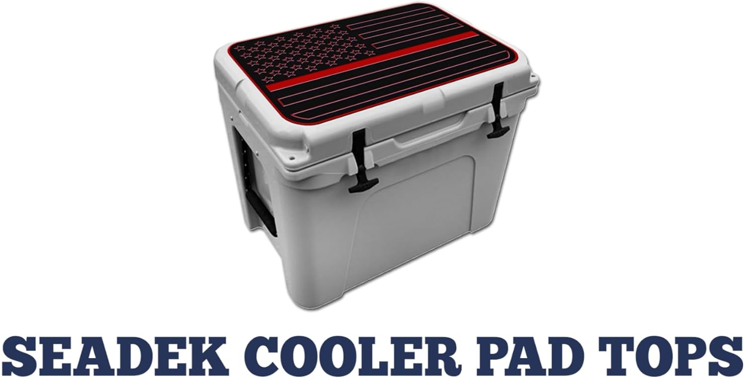 USATuff SeaDek EVA Mat Cooler Pad fits YETI | Peel & Stick Application | Non Slip Comfort Accessories - Redline Flag First Responder Design (Black-RubyRed)