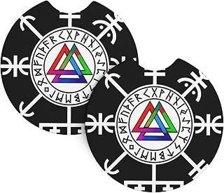 Viking Compass Symbol Runes 2-Pack Car Cup Coasters, Universal Neoprene Rubber Drink Holder Inserts for Truck, SUV, Van