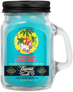 Beamer Candle Co. - Caribbean Island Party Candle – Tropical Fruits & Spice Scent – Notes of Fuji Apple, Pineapple, Banana - Odor Eliminating - High Fragrance - Small 4oz Mason Jar - 22 Hour Burn Time