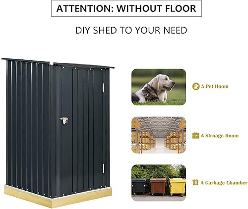Miniatura 9 de Cobertizo de almacenamiento para exteriores, cobertizo de jardín de acero metálico de 3 x 3 pies con puerta individual con cerradura, pequeño