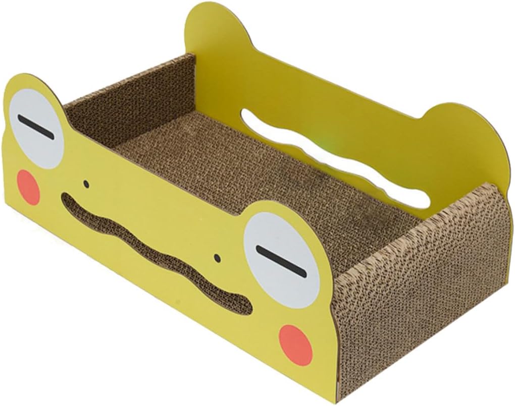 Amosfun Cartoon Frog Cat Scratching Pad and Corrugated Cat House Small Size Spacious Design Made of Sturdy Cardboard for Cats and Kittens