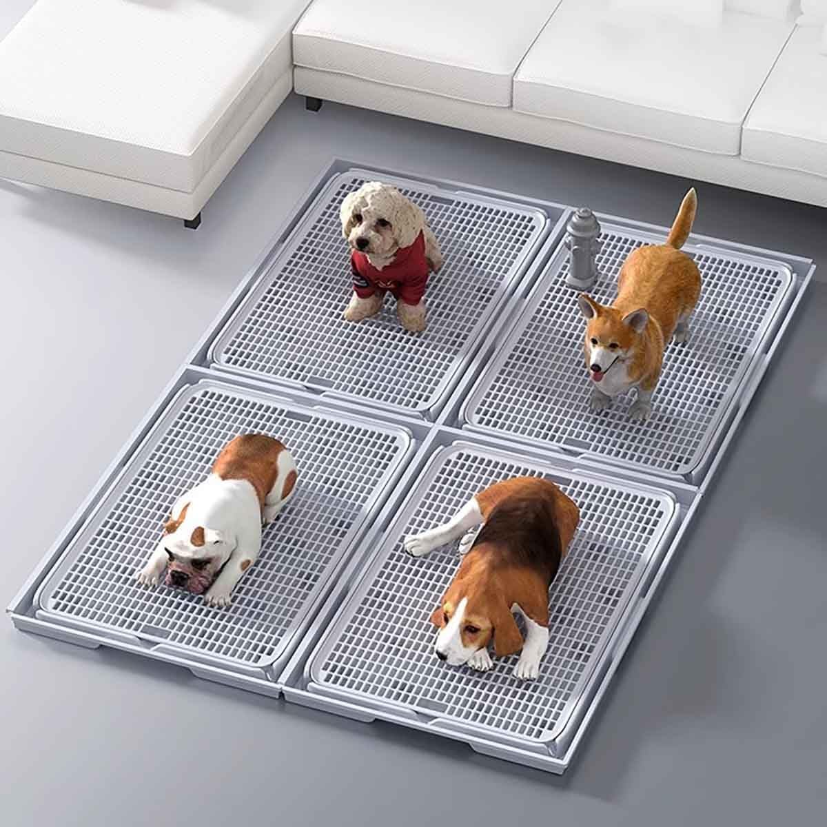 DIY Free-to-Assemble Dog Toilet, Portable Mesh Training Tray, Pet Indoor Dog Training Toilet, Large Space, Easy to Clean(Gray)