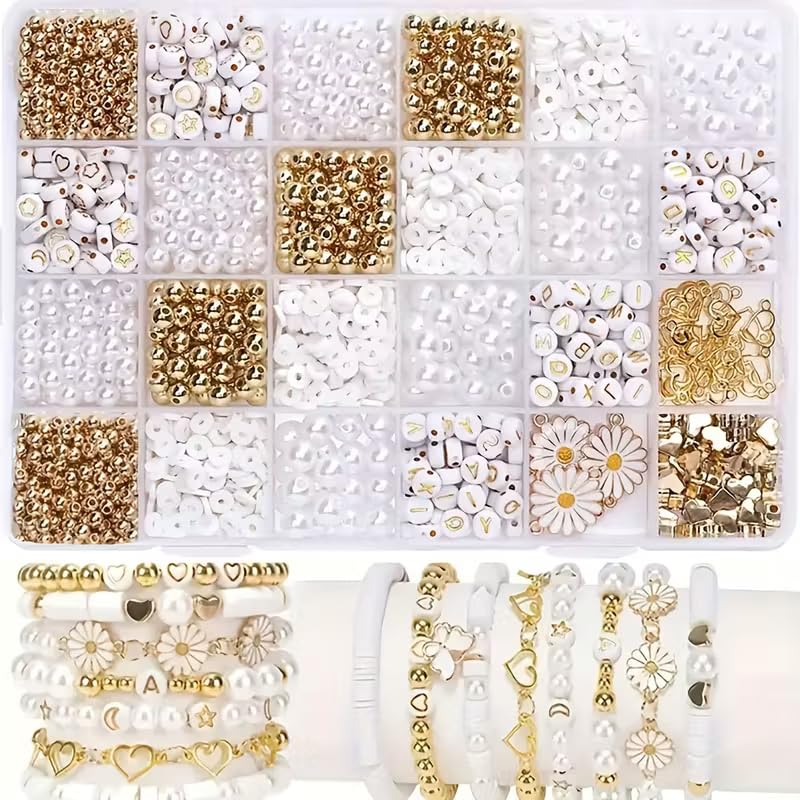Guellix Kids DIY Jewelry Making Kit Unicorn Theme | Plastic Beads Craft Set with Golden Daisy Mix | Bracelet Necklace Making Kit for Girls Ages 4-7 | Creative Art & Craft Gift Set
