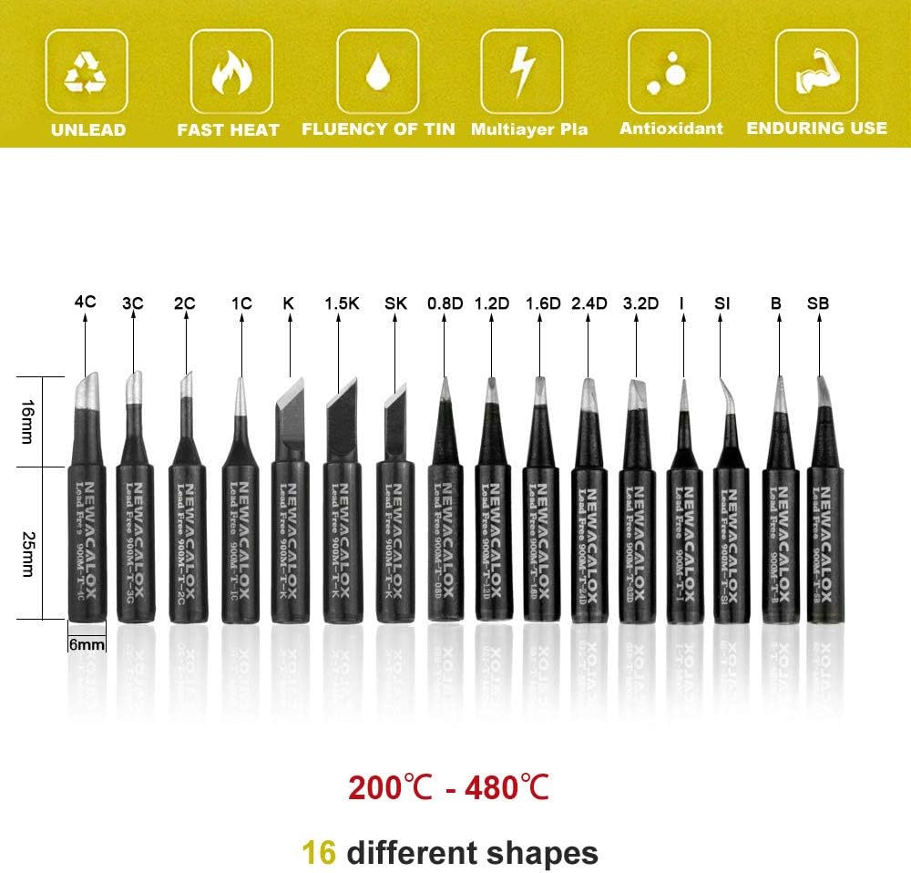 16pcs Solder Tips 900M Soldering Iron Lead-free Tips Replacement, Welding Needle Tip for Yihua,Vastar,NEWACALOX,Tabiger, solder iron/HAKKO 888D 936 937 969 Micro Soldering Station
