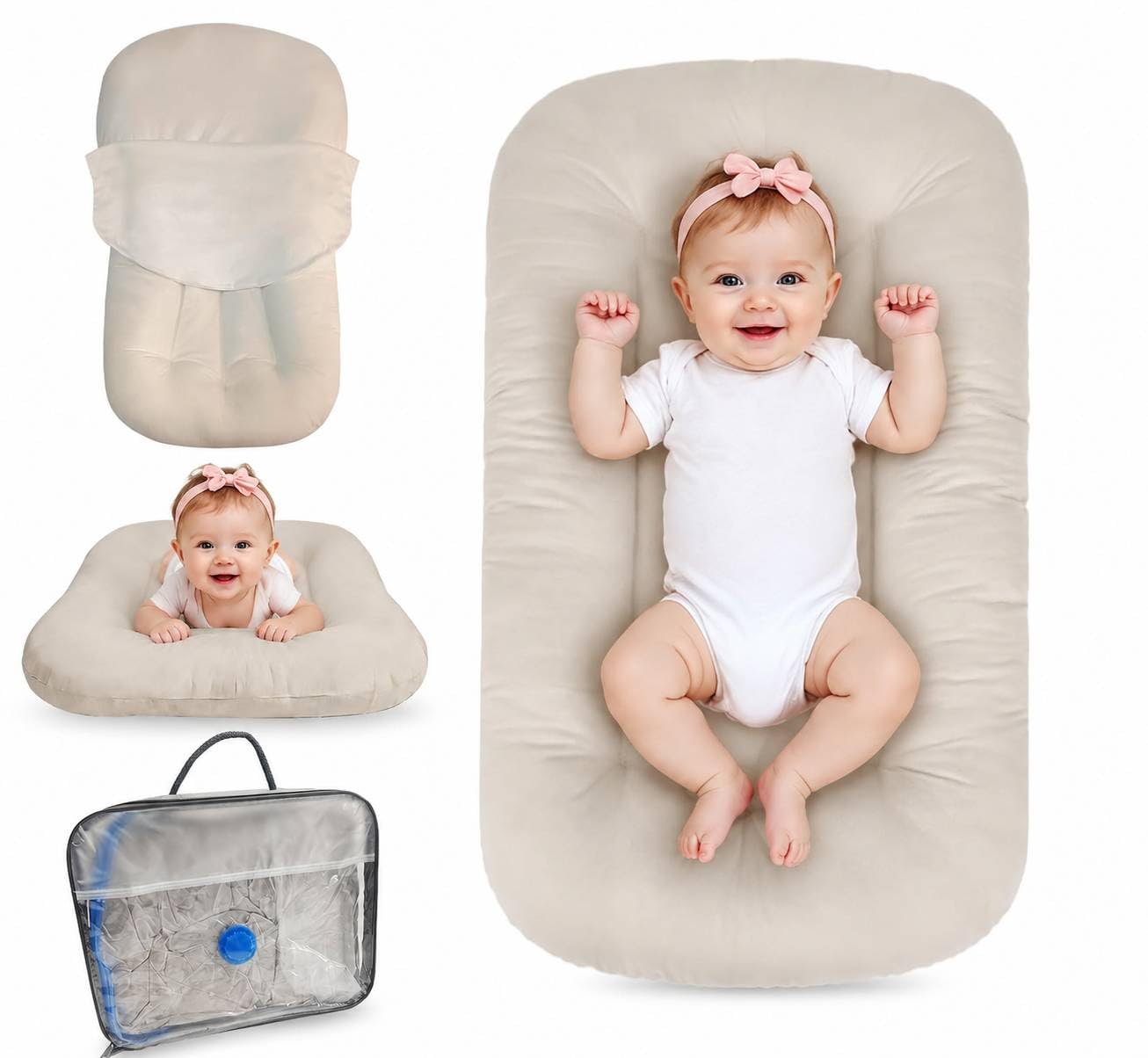 Baby Lounger for Newborn 0-24 Months, Bionic Design Infant Floor Seats & Loungers for Home and Travel, Soft Organic Cotton Baby Lounger, Newborn Babies Shower Gifts (Apricot)