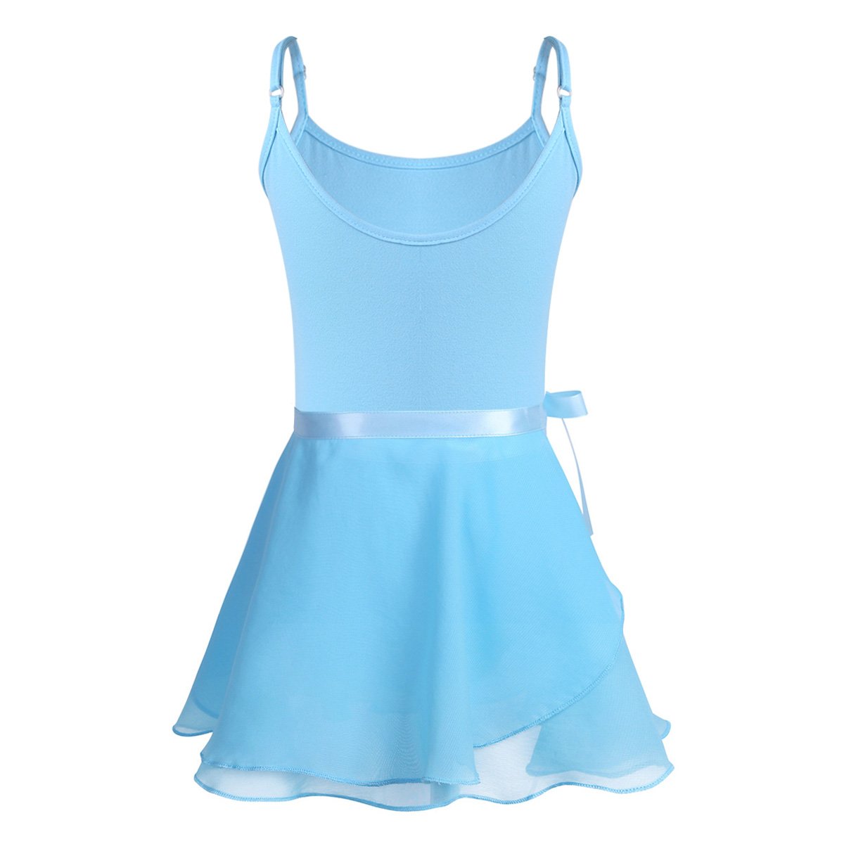 JanJean Big Girls Ballet Dress Gymnastics Leotard Camisole Adjustable Straps Sports Tank Top with Tied Skirt Outfit Sky Blue 8-10