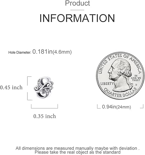 Miniatura 2 de Gothic Vine Initial Letter Fits Pandora Bracelets 925 Sterling Silver A-Z Bracelet Charms Alphabet Charms for Bracelets Necklace DIY Anklet Bead