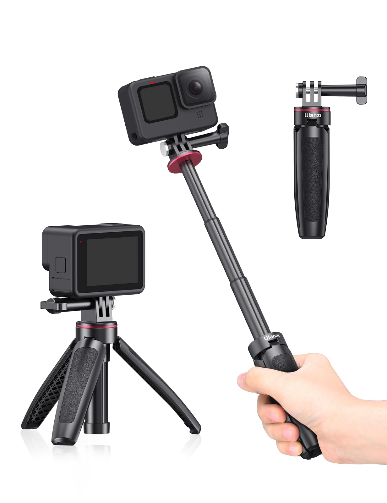 Extendable Selfie Stick for Action Camera, Portable Vlog Selife Stick Tripod Handle Grip Stand Action Camera Vlog Accessory Kits