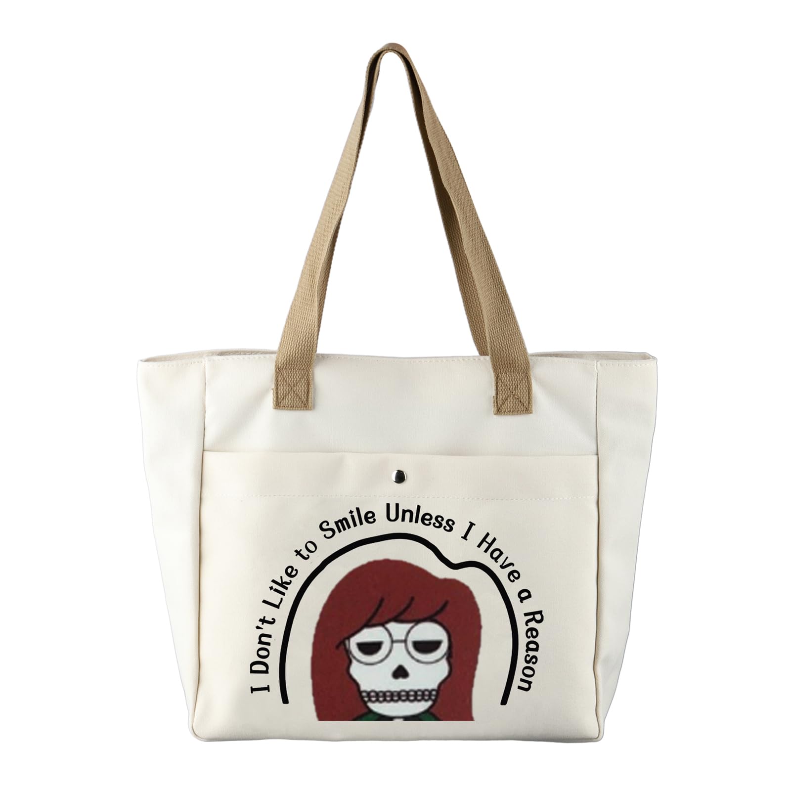CMNIM Cartoon Merchandise Gift I Don't Like To Smile Unless I Have a Reason Larger Tote Bag 90s TV Show Merch for Fans