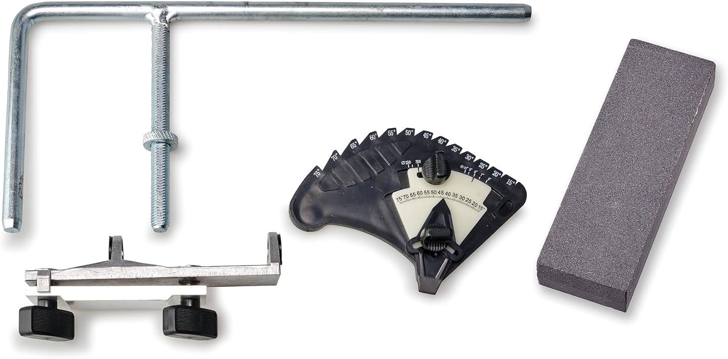 Included components of Einhell TC-WG 200: angle gauge, grindstone, and tool rest