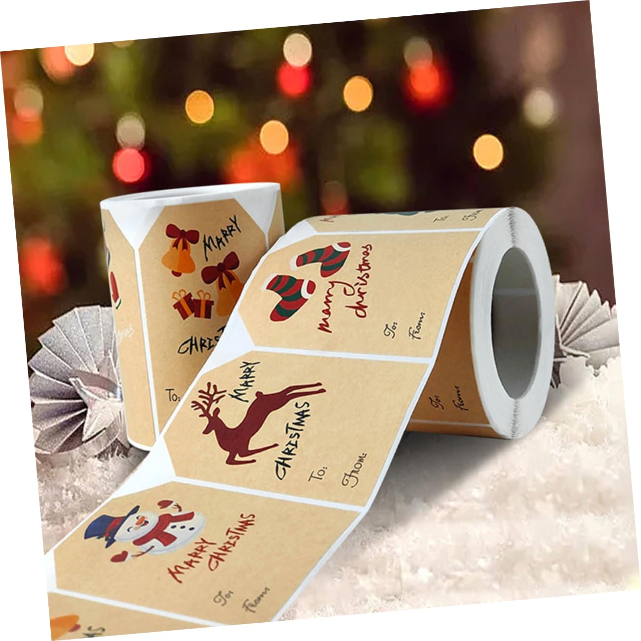 VILLCASE 5 Rouleaux Autocollants De Noël Étiquette Autocollants Étiquettes Nominatives Autocollantes Carrés Ruban Adhésif Autocollant Étiquettes Carrées Papier Kraft