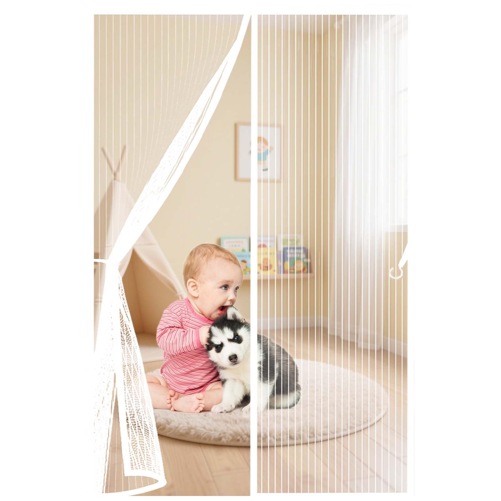 Feijdon White Fly Curtains 145X210cm(Widthxhigh) Durable, Keeps Bugs Out, Kid And Pet Friendly Magnetic Door Curtains Fly Screen Lets Fresh Air In, Hundreds Of Sizes,