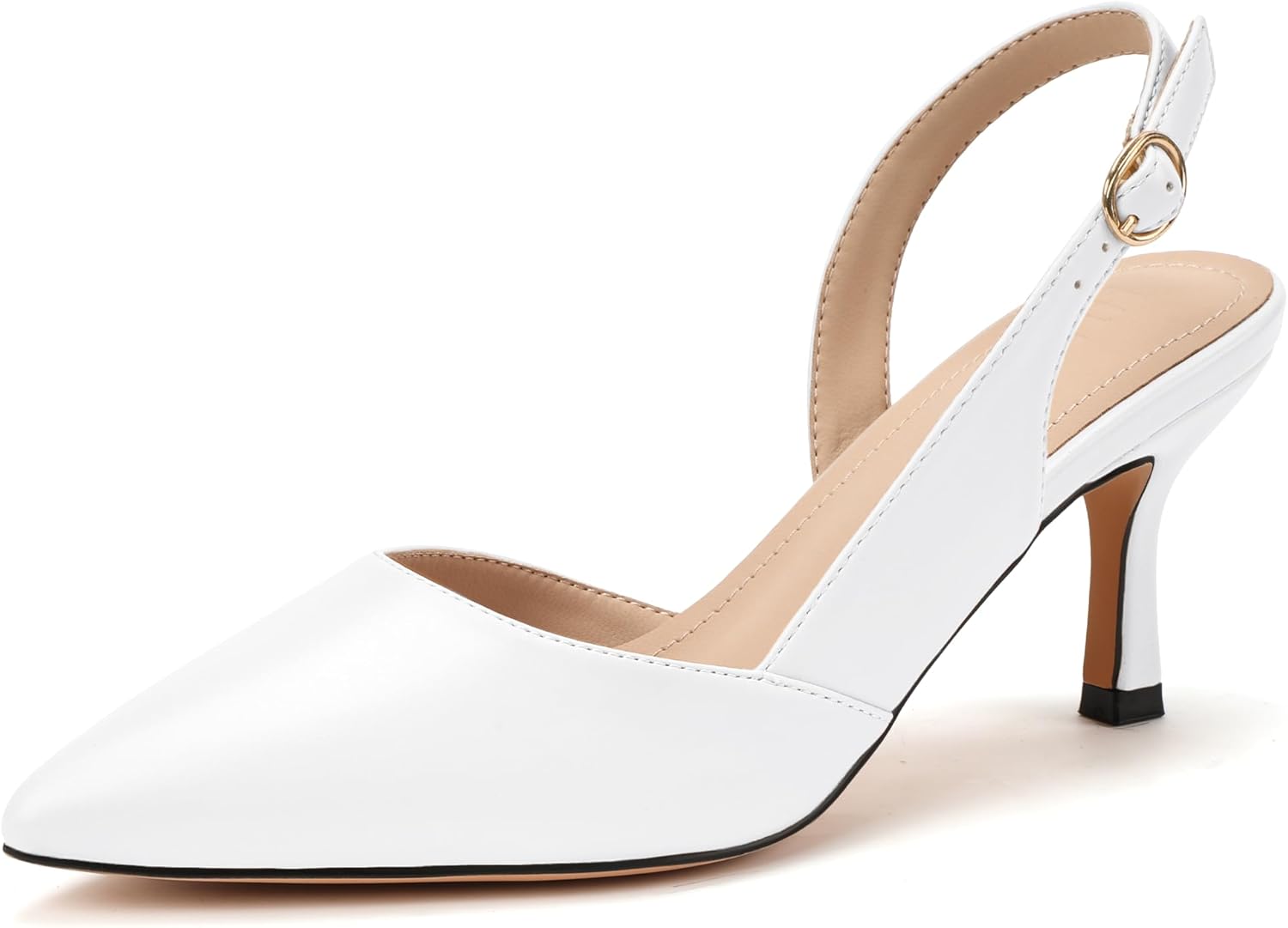 IDIFU Women's Slingback Kitten Heels Low D'Orsay Pumps Closed Pointed Toe Shoes Comfy Dress Wedding Party Evening Bridal 3 Inch Heels