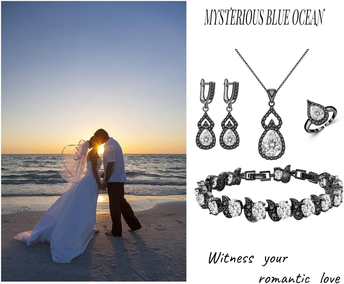 LMXXVJ Women Jewelry Set Platinum Plated Necklace Open Ring Earrings Bracelet Set,Birthday/Anniversary Mother’s Day Jewelry Gifts for Mom/Wife/Sister/Best Friend - Image 2