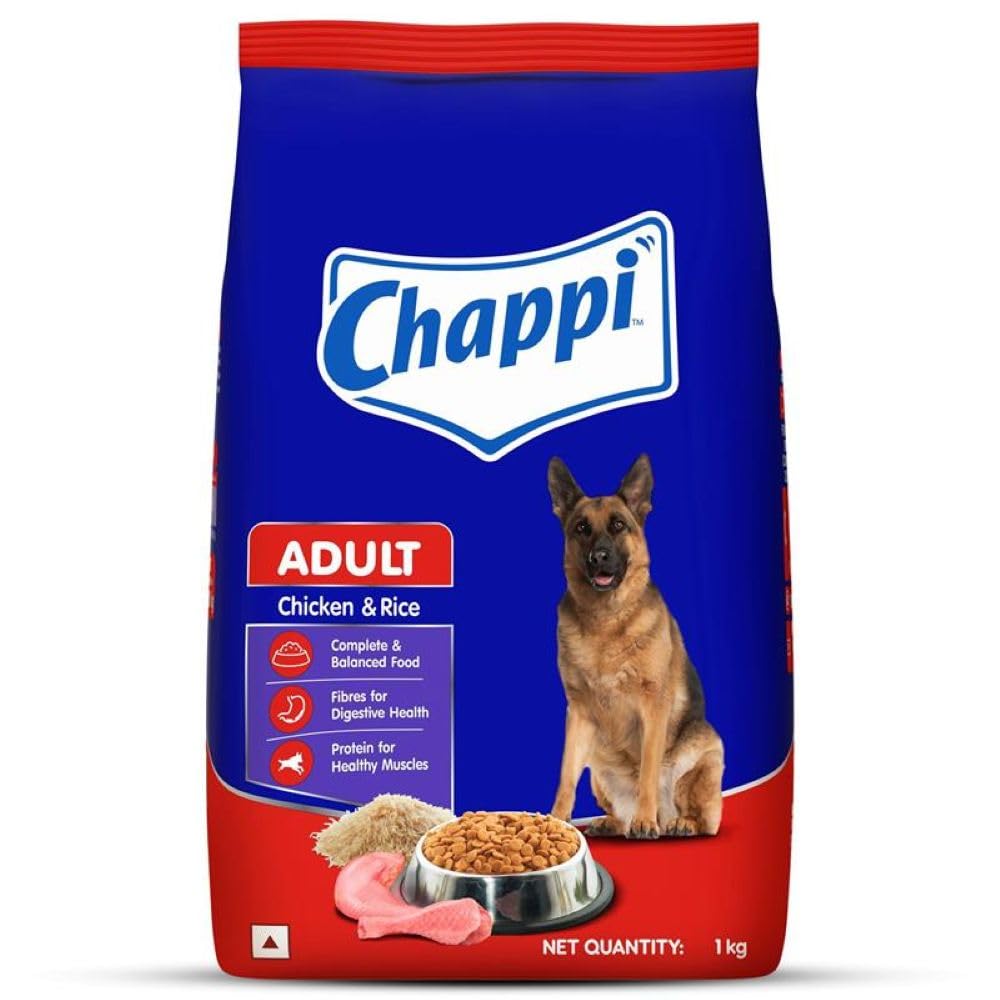 Chappi Adult (1+ Years) Dry Dog Food, Chicken & Rice, 1 kg, Complete and Balanced Food for Adult Dogs,