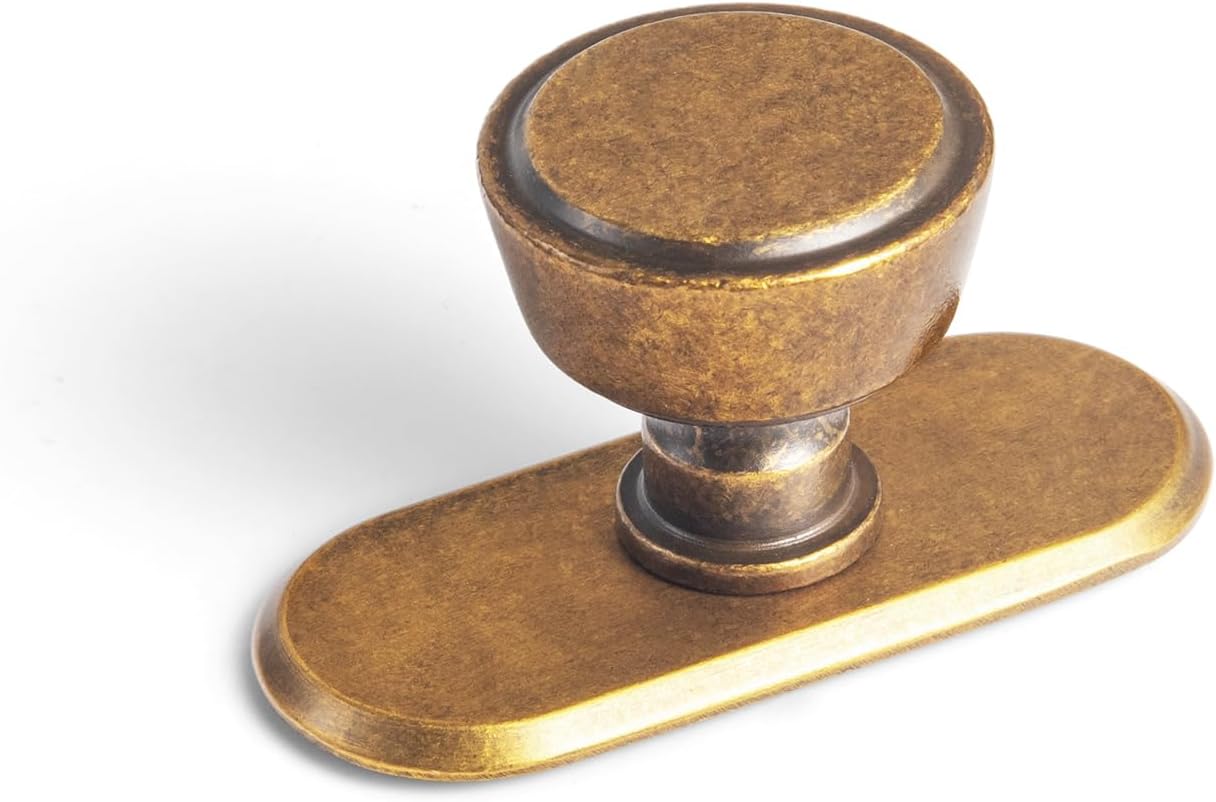 Goo-Ki 6 Pack Antique Brass Drawer Knobs with Backplate Zinc Alloy Kitchen Cabinet Hardware - Vintage Brass Single Hole/Screw Bar Cabinet Pulls Handles with Spacer