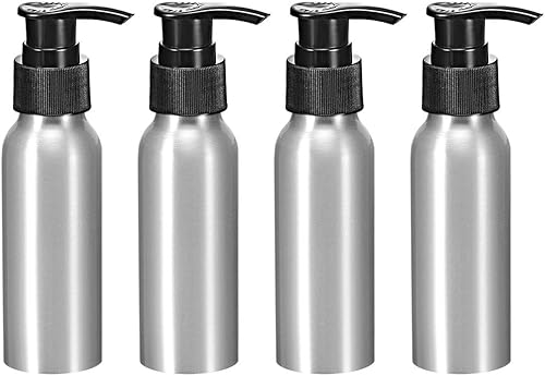 uxcell Botella de bomba de aluminio de 2.7 oz2.7 fl oz con tapa de bomba negra, botella de viaje vacía recargable para cocina y baño, 4 unidades