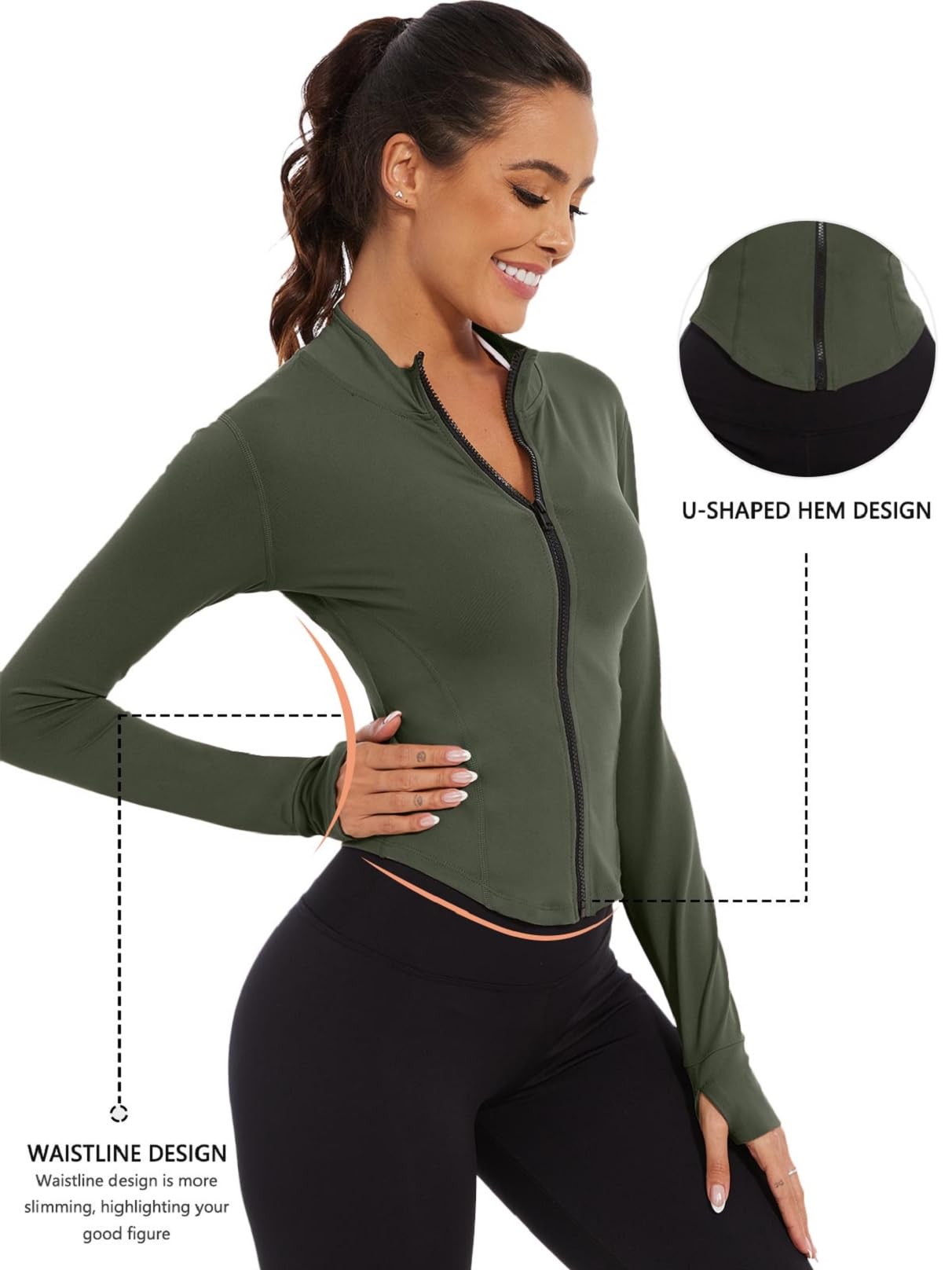 Yutdeng Chaqueta de entrenamiento para mujer, chaqueta de yoga ajustada, camisa deportiva, manga larga, chaqueta deportiva sin capucha, chaqueta deportiva con cremallera, chaqueta para correr, fitness