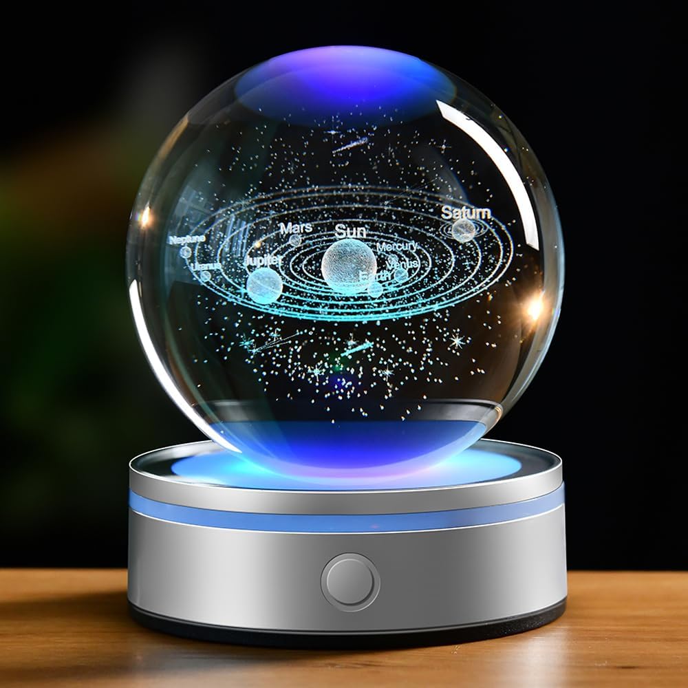 3D Solar System Crystal Ball Universe Glass Ball Space Astronomy Gift Planets Model Science Astrophysics Gifts Solar System Night Light Glass Globe Decor with 12 Colorful Modes Light Base - Image 5