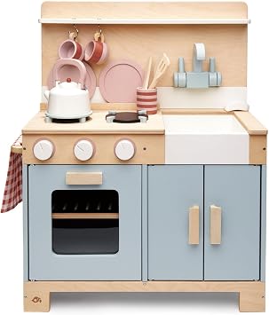 Tender Leaf Toys Mini Chef Home Kitchen Wooden Kitchenette Fully Equipped with Accessories for Pretend Cooking Develops Social, Creative & Imaginative Skills Learning Role Play Ages 3+ Years
