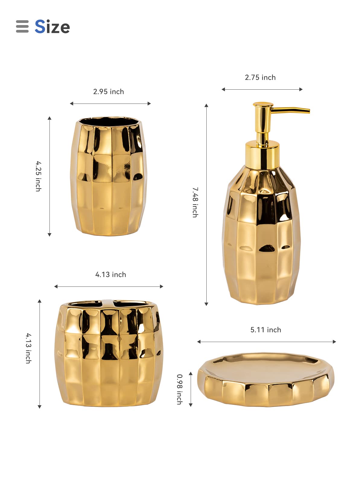Juego de Accesorios de baño, Juego de Accesorios de baño de cerámica con Mosaico Dorado Que Incluye dispensador de loción, Vaso para Cepillo de Dientes y jabonera