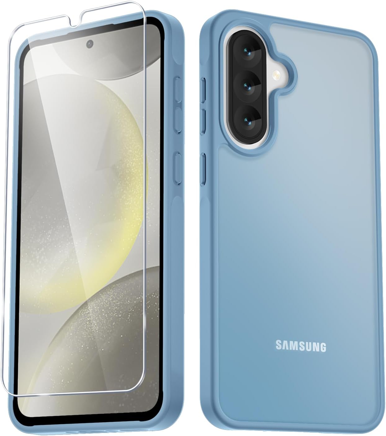 for Samsung Galaxy A36 5G/A56 5G Case, Matte Phone Case with 1 Screen Protector, Frosted Translucent Back, Slim Shockproof Protective Cover, Light Blue