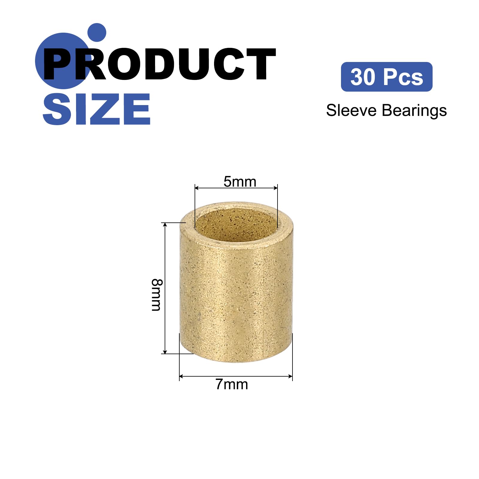 uxcell Lot de 30 roulements à manchon, alésage 5 mm x 7 mm de diamètre extérieur x 8 mm de longueur, bagues auto-lubrifiantes en bronze fritté