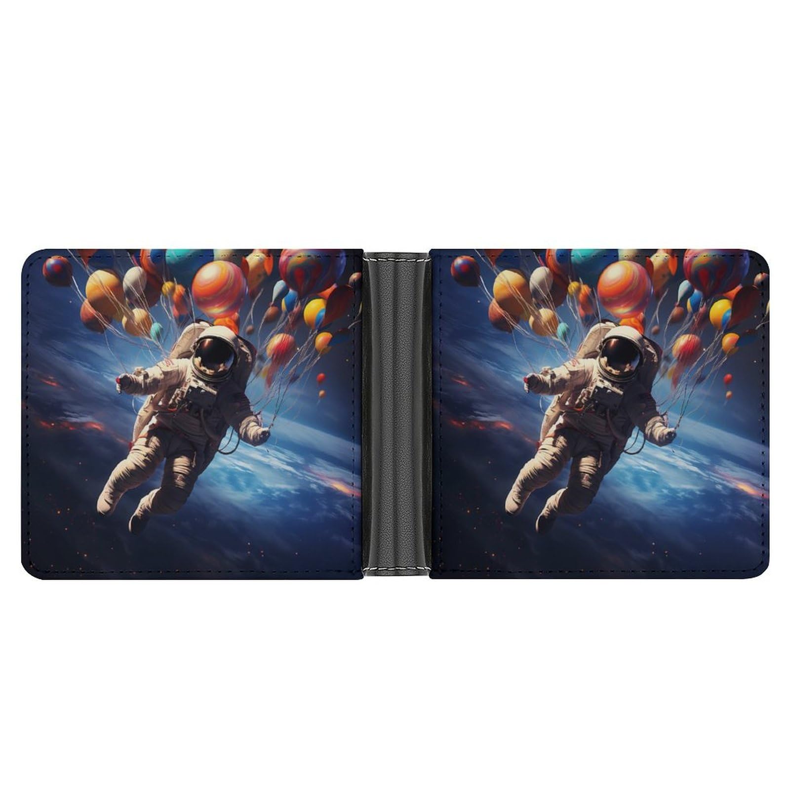 Outer Space Astronaut Bifold Wallet PU Leather Coin Purse Lightweight Credit Card Holder Wallet Money Clip