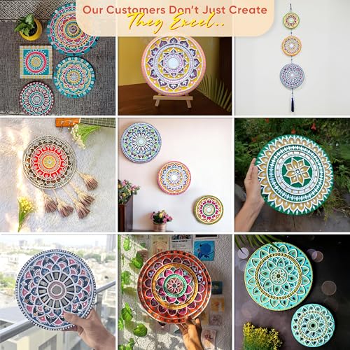 Image of YAVIX Lippan Kala Kit | Complete DIY Craft Set with 3 Premarked Round MDF Boards, Acrylic Colors, Mirrors & Moulding Clay for Art & Home Decor | Ideal for Gifting, Artists & Beginners