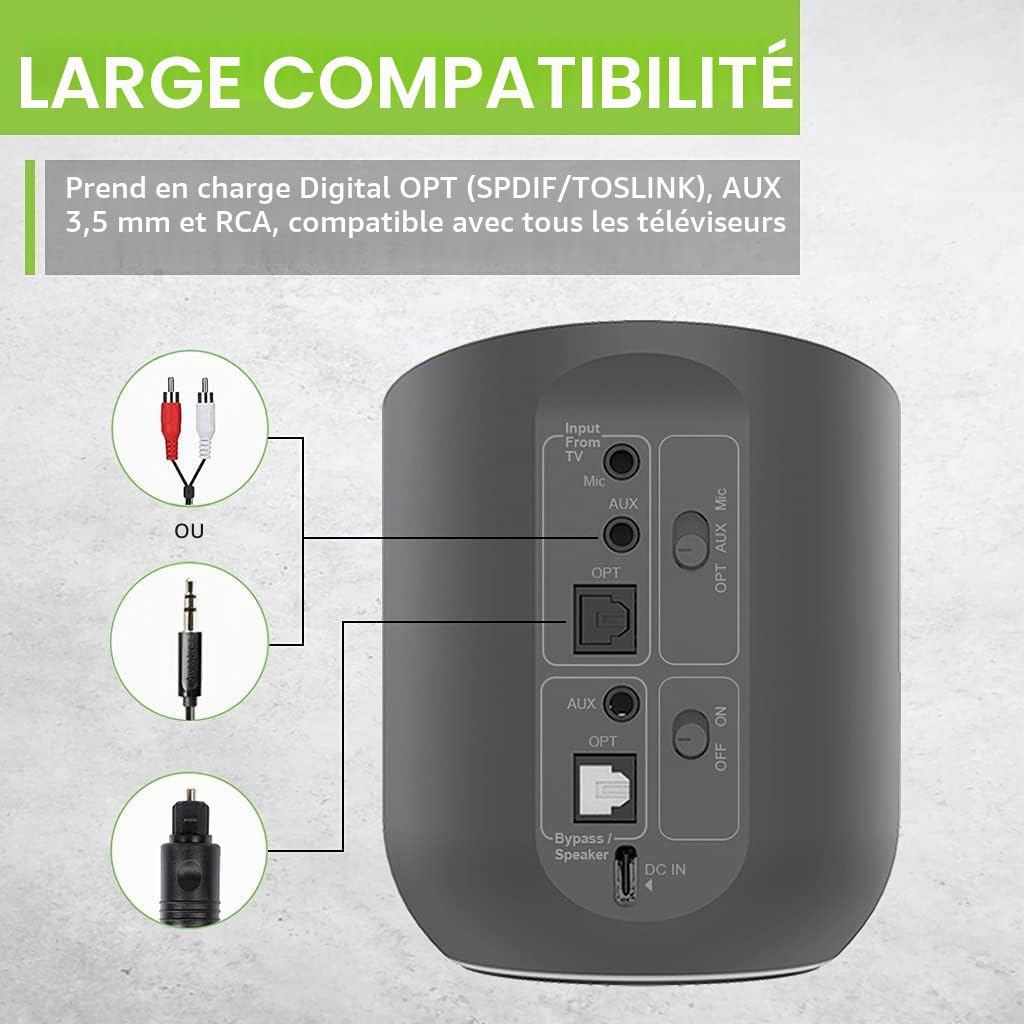 Avantree Orbit Émetteur Transmetteur Adaptateur TV Audio Bluetooth 5.0 à LCD Affiche, Double Antenne Haute Portée Intégrée, Aptx Faible Latence, pour Netflix & Prime, Toutes TV, Compatible 2 Casques