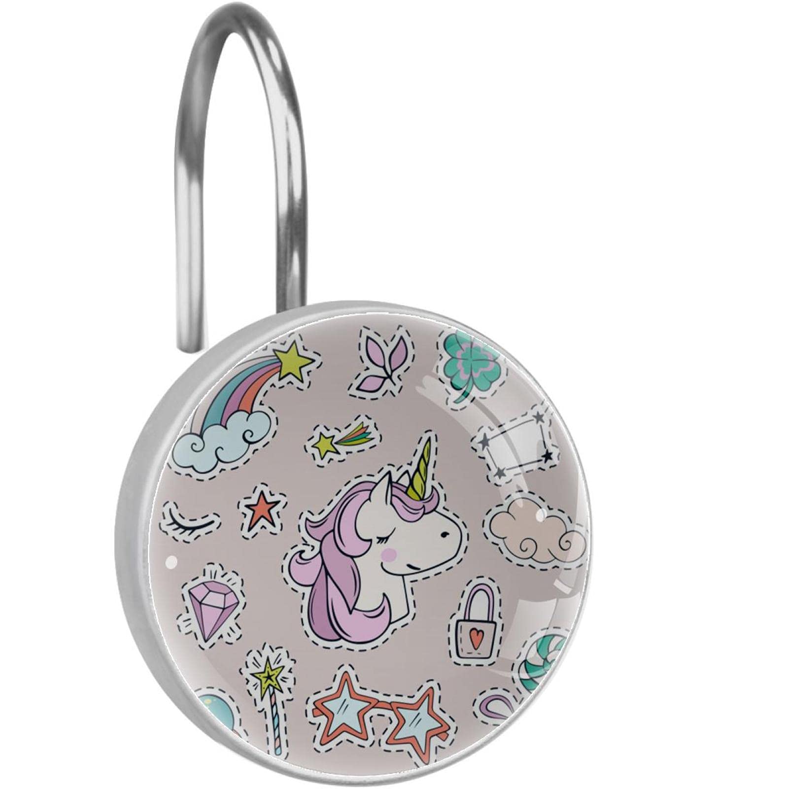 Crochets rideau de douche acier inoxydable salle de bain anneaux licorne 12 pièces