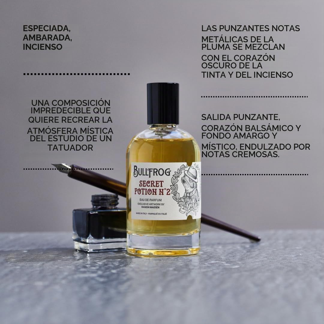 Bullfrog Eau De Parfum Secret Potion N.2 100ml - Perfume para Hombre - Notas de Pimienta Negra, Canela, Nuez Moscada, Madera de Cedro, Vetiver y Sándalo - Made in Italy
