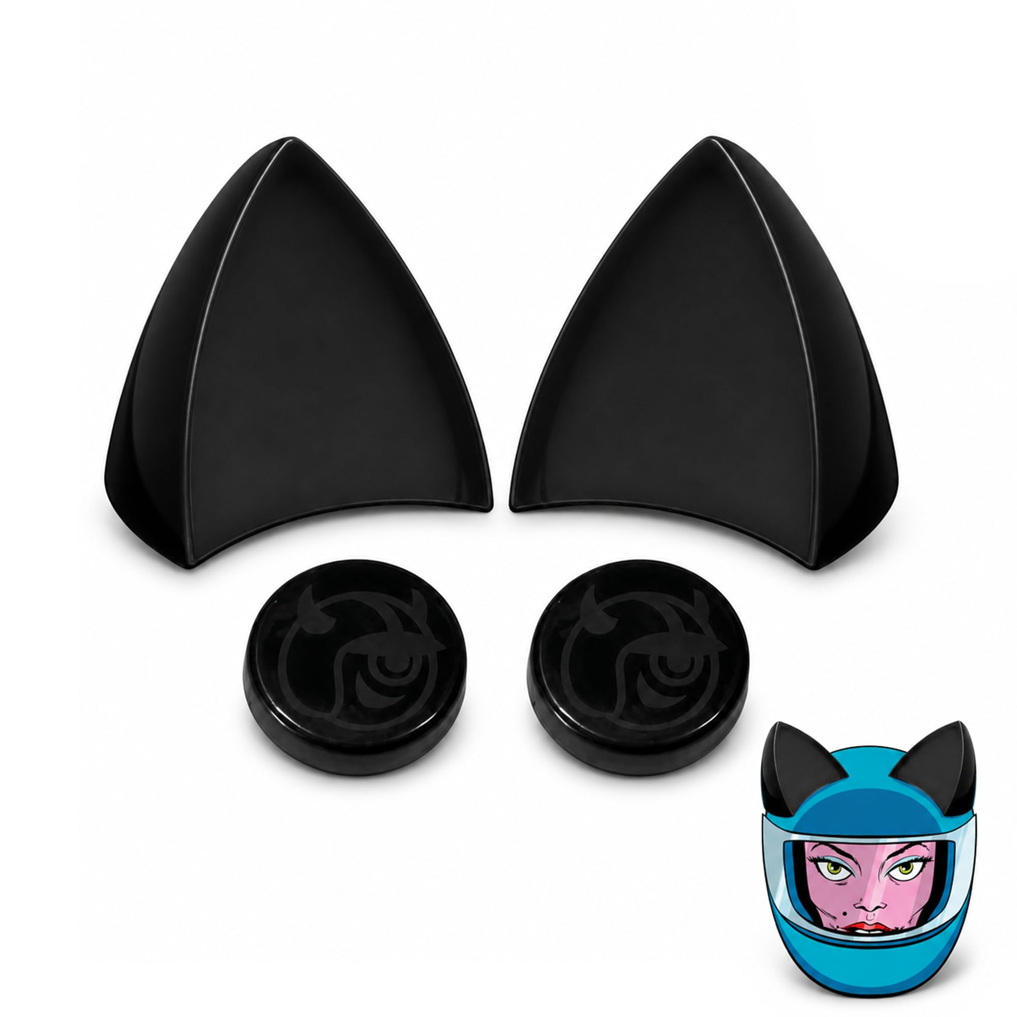 Helmet Flair MagNeatOhz Black Cat Ears for Helmet | Made in USA | Magnetic & Interchangeable Kitty Ears for Motorcycle, Bike & Ski Helmets