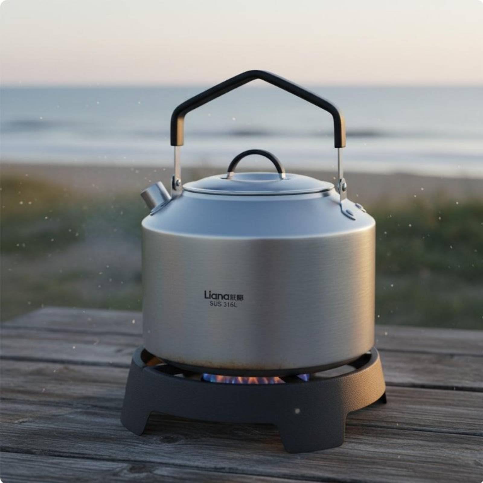 Bouilloire de Pique-nique avec Anse Résistante à la Chaleur Acier Inoxydable 316L Grande Ouverture Pratique Adaptée au Camping Randonnée Pique-nique Cuisine, 1000ML, size to 1
