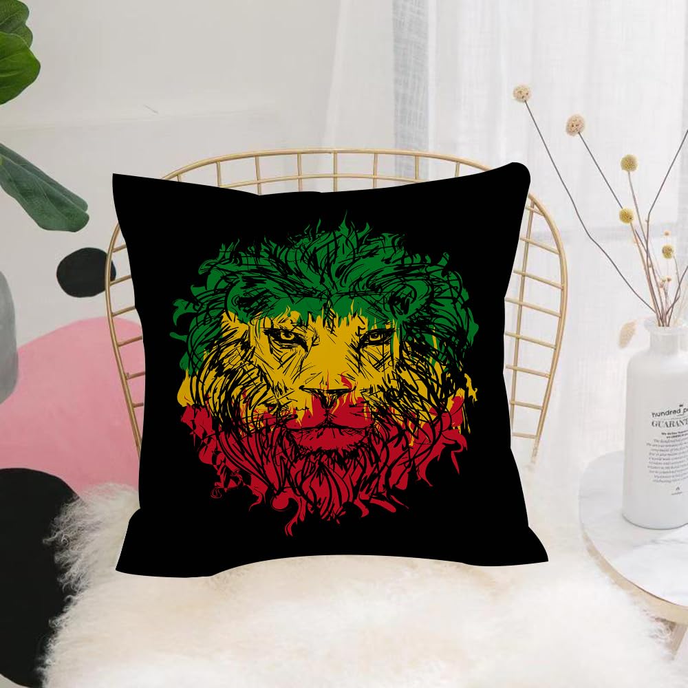 Hyosxw Rasta,Ethiopian Flag Colors On Grunge Sketch - A4 Cushion Cover,Throw Pillow Case Home Decorative For Living Room Bedroom Sofa Chair 18X18 Inch,Rasta,Ethiopian Flag Colors On Grunge Sketchy Lion Head W,Pillowcase 45X45cm