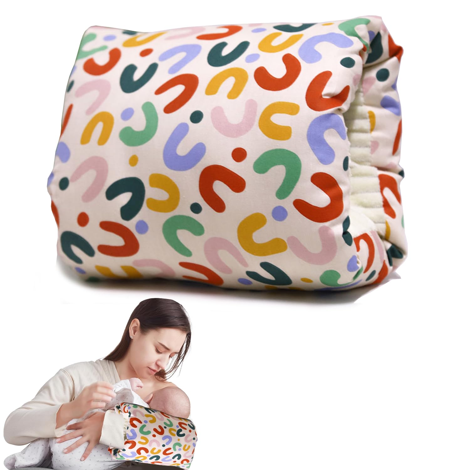 POVENK Baby Nursing Arm Breastfeeding Pillow,Cozy Cradle Arm Pillow for Feeding, Baby Nursing Head Support Pillow for Breastfeeding（Colourful Geometry