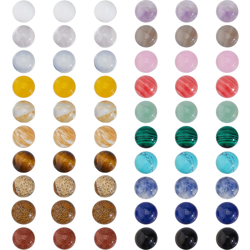 SUPERFINDINGS 60Pcs 20 Styles Mixed Natural Gemstoness Cabochons Half Round Gemstone Cabochons 10mm Quartz Crystal Tiles Cabochon for Earring Necklace Bracelet Jewelry Making