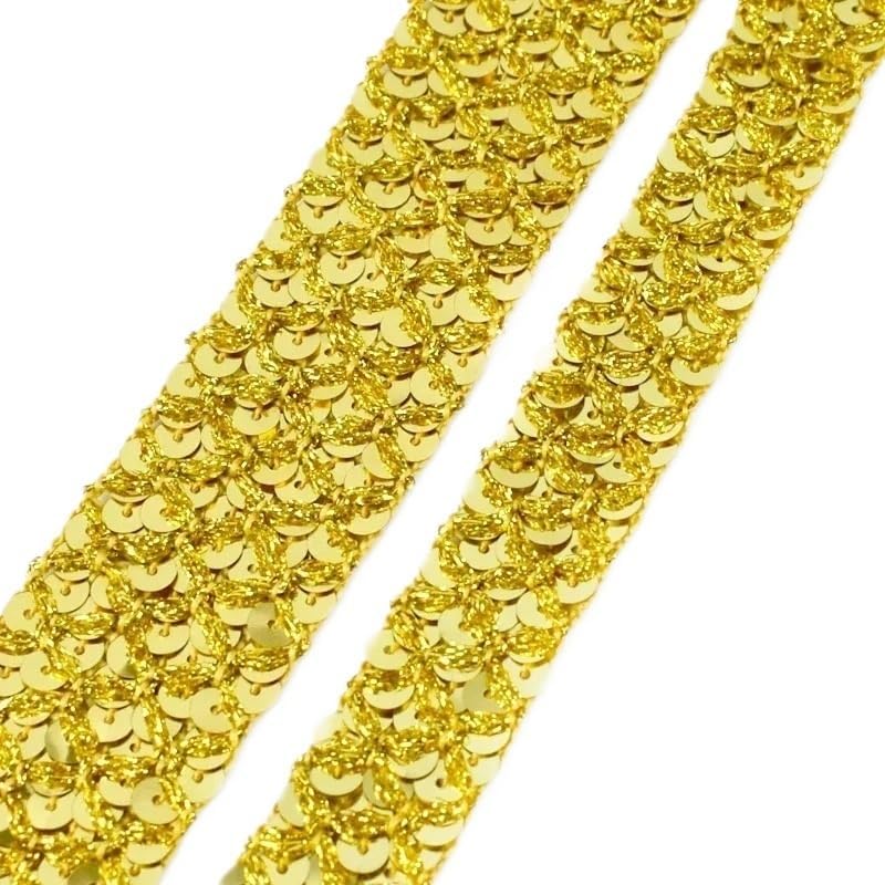Sequin Ribbon Trim 10meters Flat Sequin Strip Braided Trimming Sequins Fabric for Sewing Making Crafts Dresses Costume Supply(LightGold,35mm-10Meters)