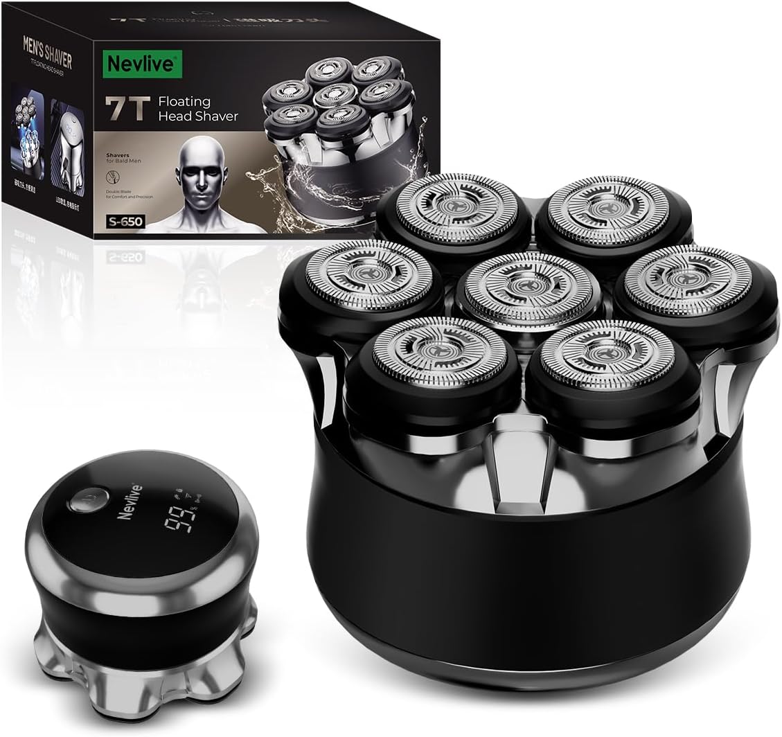 Afeitadoras de cabeza para hombres calvos – Afeitadoras de cabeza calva para hombres, cuchillas giratorias 7D, maquinilla de afeitar eléctrica,