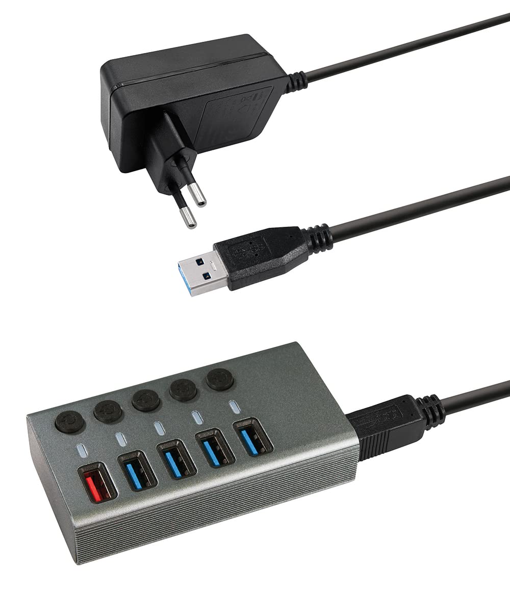 Maxtrack CH10L 5 Port USB 3.0-Hub einzeln schaltbar Silber-Grau