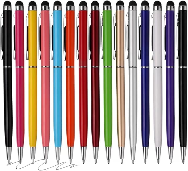15 Stylus Styles Pack pour Ecrans tactiles Stylos Style Pen Compatible avec les tablettes de téléphone Kindle et Black Ink Ballpoint Pens-2 en 1 Stylistes stylos pour écrans tactiles