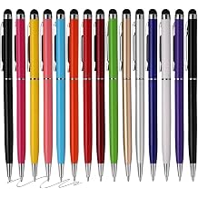15 Pack Stylus Pens for Touch Screens (Silver &amp; Mix) | 2 in 1 Stylists pens for Touch Screens Compatible with Phone Tablets Kindle and Black Ink Ballpoint Pens